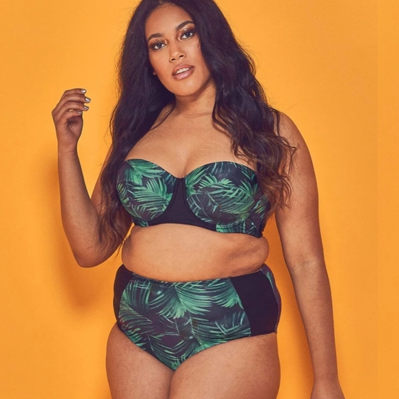 NWT Wolf & Whistle palm underwire bikini top and high waist brief pinup 40D - Picture 1 of 5